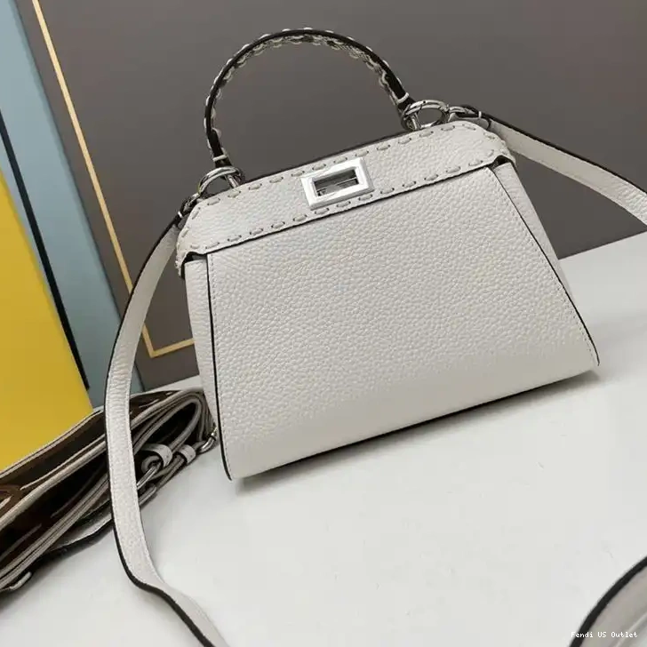 Cheap HOT Iconic Fendi White Stitching Bag In Peekaboo Mini Leather Calf 0628